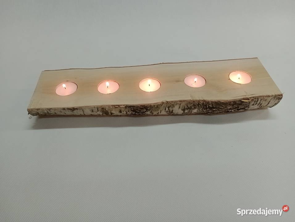 DREWNIANY ŚWIECZNIK BRZOZOWY TEALIGHT ŚWIECZKI Dekoracje i ozdoby Żagań