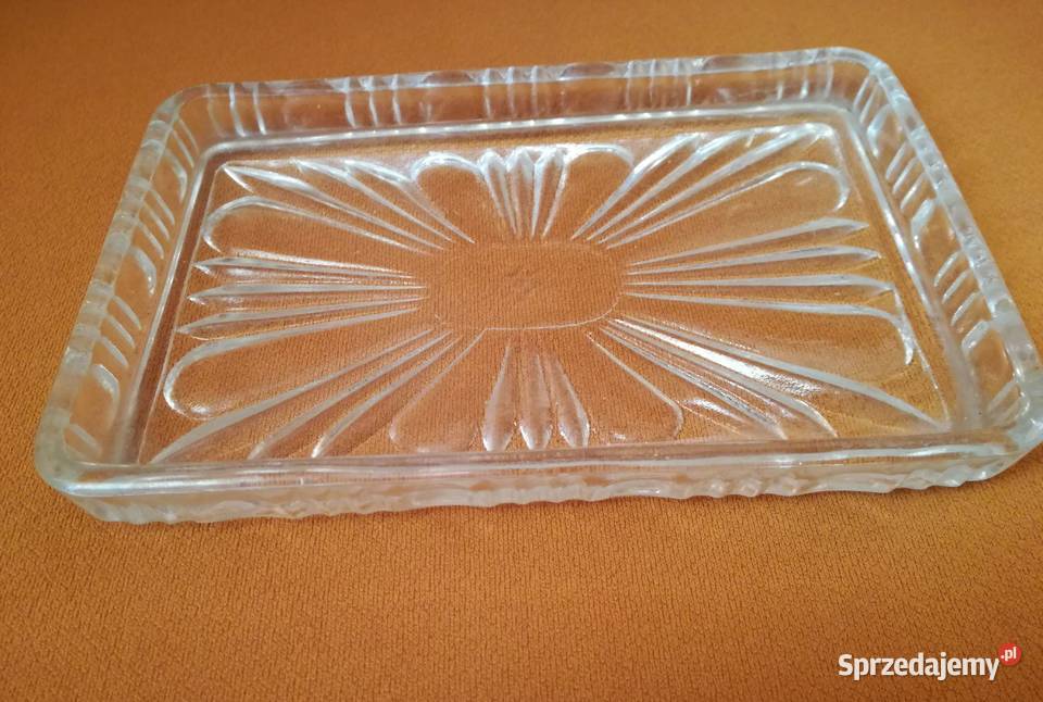 Szklanaprostokątna tacapateraZąbkowice PRL przezroczysty łódzkie Łódź sprzedam