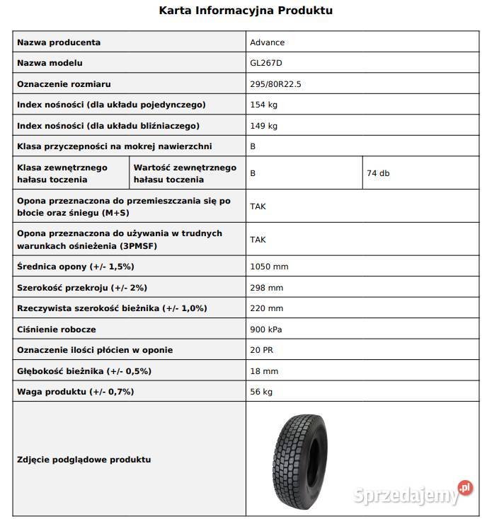 ADVANCE GL267D 29580 R225 Opony napędowe kostka podkarpackie Zarębki