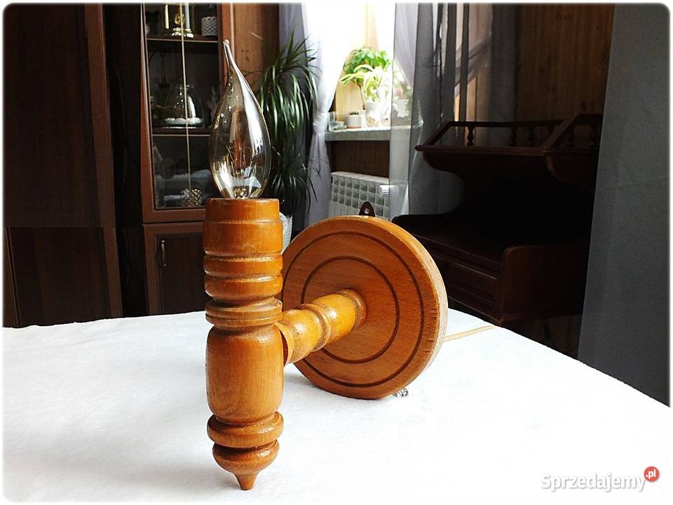Stary Kinkiet drewniany Lampa ścienna z lat 5060 Żary