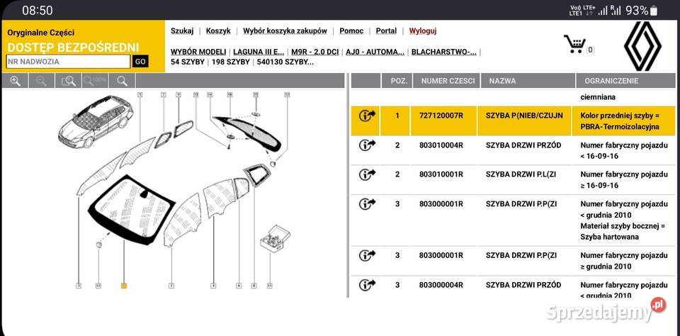 Laguna III 3 sedan kombi szyba przednia czolowa śląskie Łaziska Górne