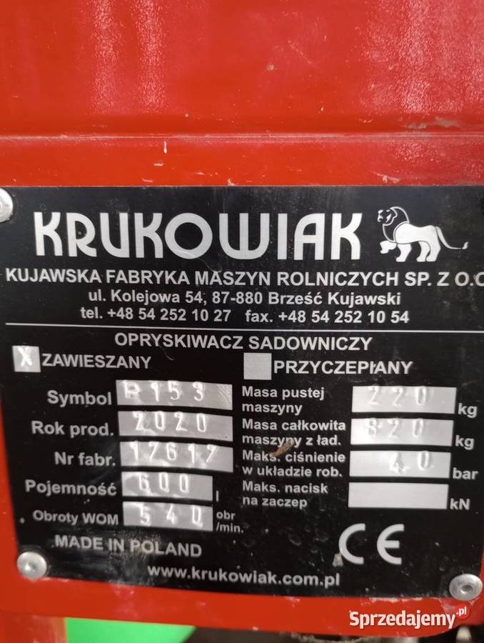 Opryskiwacz sadowniczy 600SAD Tajfun Krukowiak nieuszkodzony Maszyny rolnicze sprzedam
