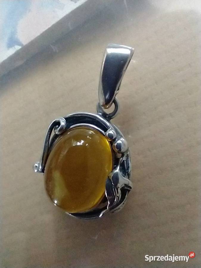 Autorski wisior bursztyn srebro 925 rękodzieło Łódź sprzedam