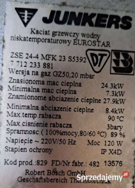 ZAWÓR GAZOWY 845 SIGMA JUNKERS EUROSTAR ZSE 244 dolnośląskie Święta Katarzyna sprzedam