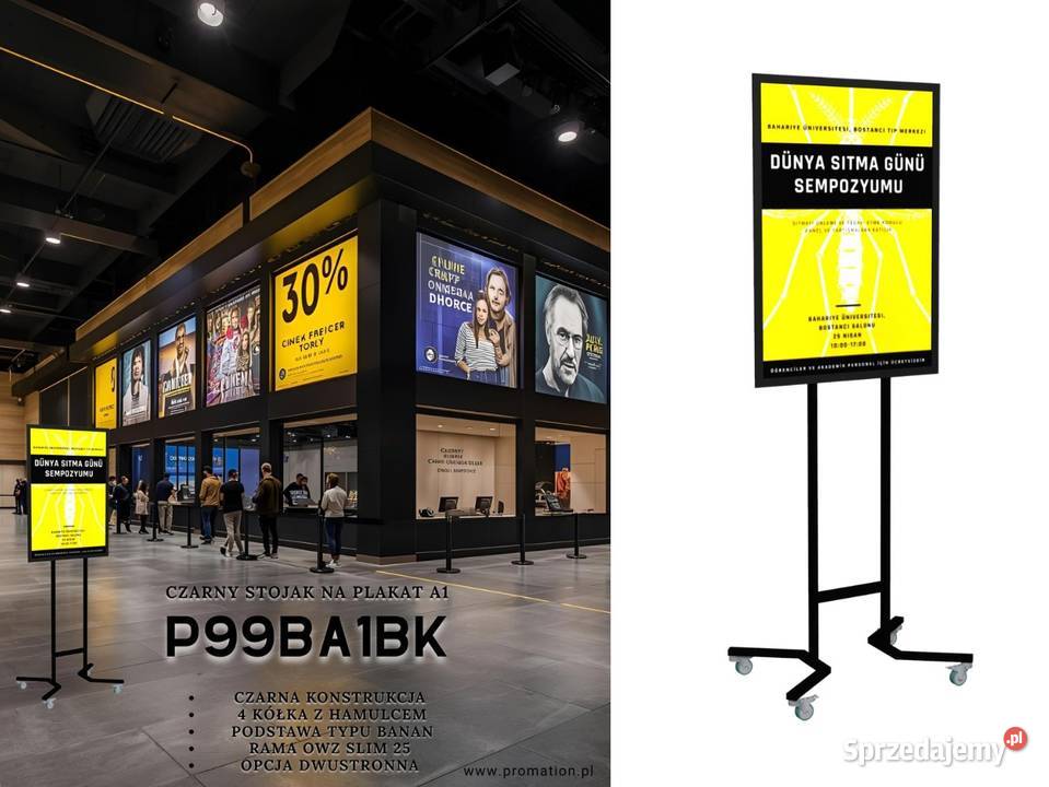 Czarny stojak na plakat A1 na kółkach mobilny mazowieckie Warszawa