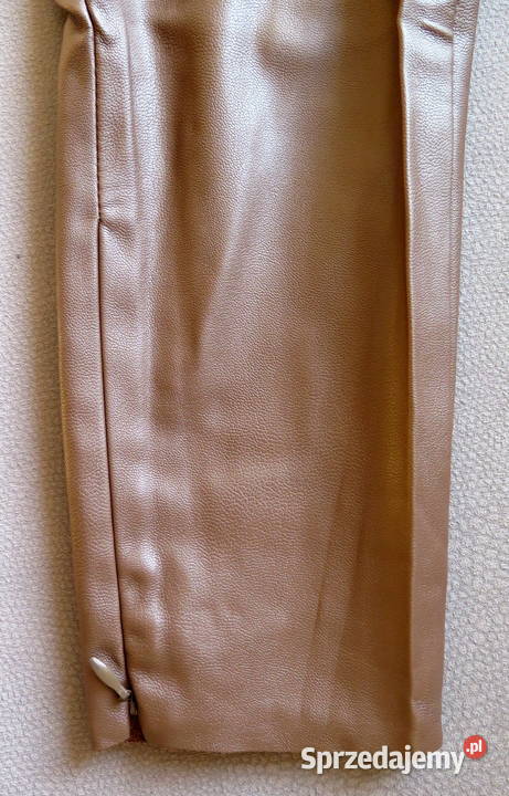 Piękne nowe legginsy z eko skóry r 38 M brązowy/beżowy Spodnie Komorniki