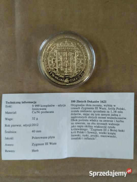 64 Replika 100 złotych dukatów z 1621 roku Chrząstawa Mała sprzedam