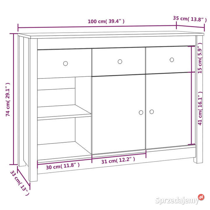 Szafka 100x35x74 lite drewno sosnowe WM814554 mazowieckie Warszawa