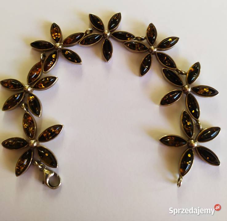 Bransoletka srebrna z bursztynami Grodzisk Wielkopolski