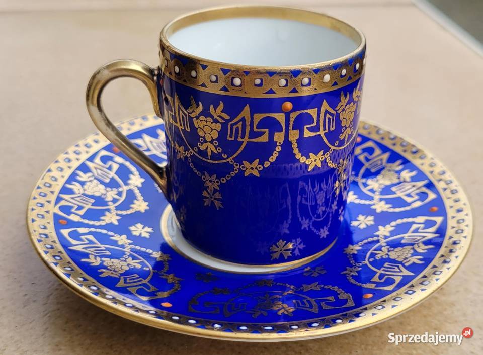 Zabytkowa neoklasyczna kobaltowa filiżanka Beyer Kraków
