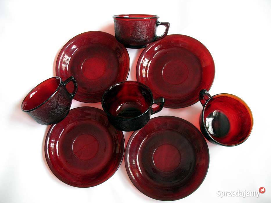 Filiżanka spodek Francuski Ruby Red Glass 1970 4 mazowieckie Siedlce sprzedam