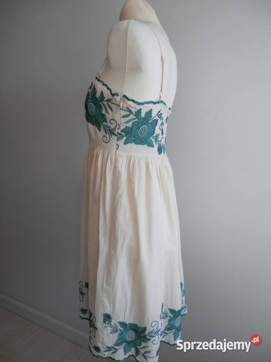 Sukienka Bawełniana Kremowa Haftowana