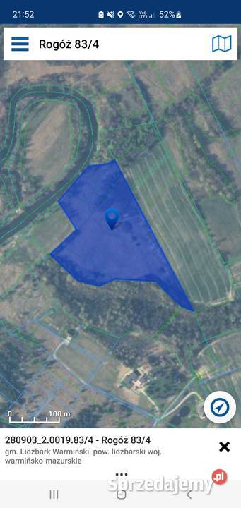 działka rolna z linią brzegową rzeki Łyny warmińsko-mazurskie Rogóż