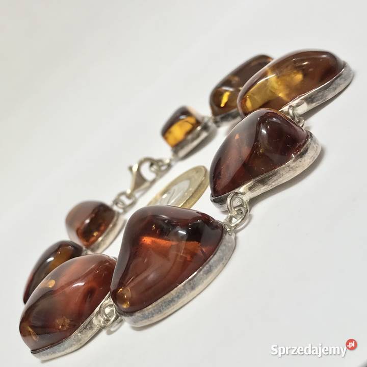 Srebrna BRANSOLETKA damska 925 z BURSZTYNAMI mazowieckie