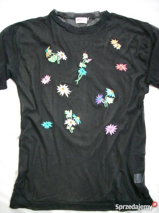 Czarna Siateczkowa Bluzka Hafty 40 42 Moda i Styl Nowy Sącz