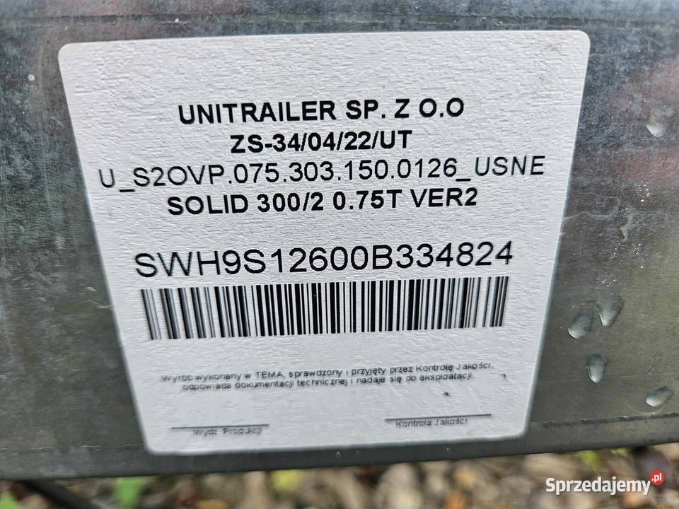 Przyczepka samochodowa Unitrailer Solid 3002 750kg Jasło