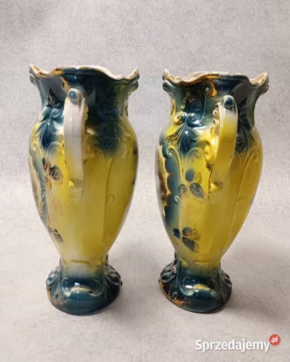 Para Wazonów Rocaille Ręcznie Malowane Złocenia Szczecin