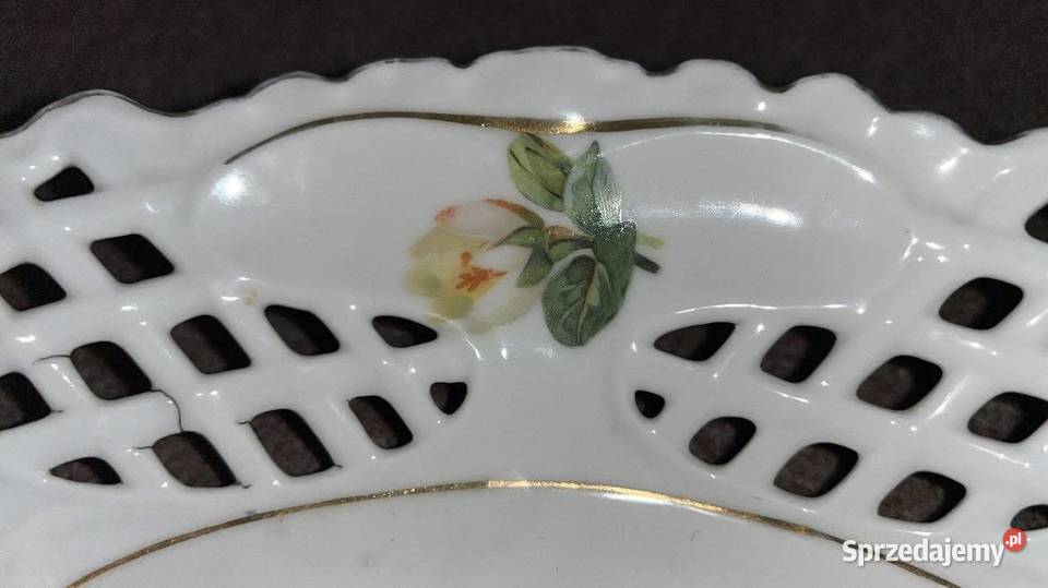 Patera z ażurem Nenufary Biała porcelana złocona Gdańsk sprzedam