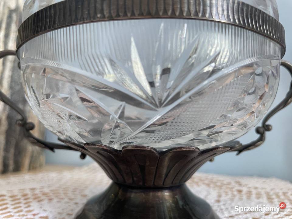 Krysztalantyczna cukiernica z okuciami z alpaki Wyposażenie wnętrz Jelenia Góra