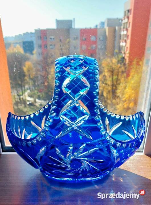 Piękny duży kosz kryształowy PRL Wrocław