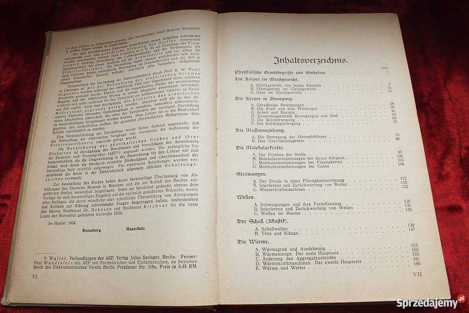 Stara niemiecka książka Fizyka wydana w 1938 Żary