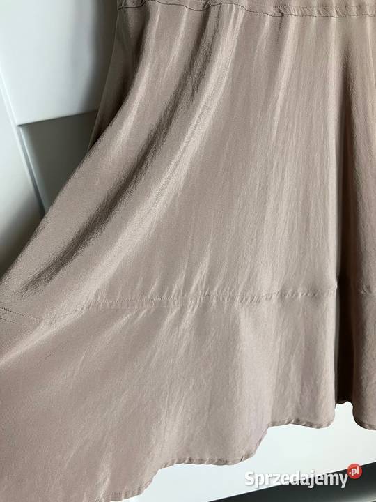 Nowa piękna jedwabna długa kawowa spódnica Nisko