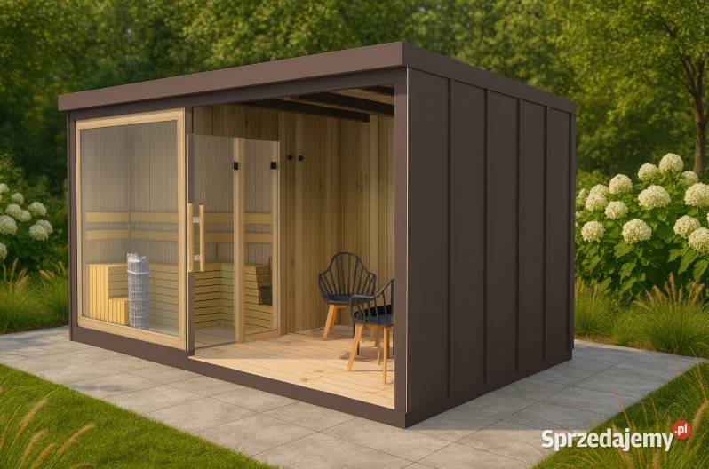 Sauna ogrodowa z wiatą personalizacja świerk Andrychów