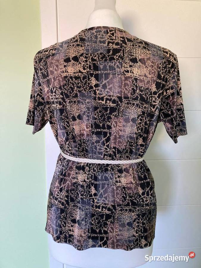 Wzorzysta unikatowa bluzka vintage Plisse pasek Rozmiar 38(M) Nisko