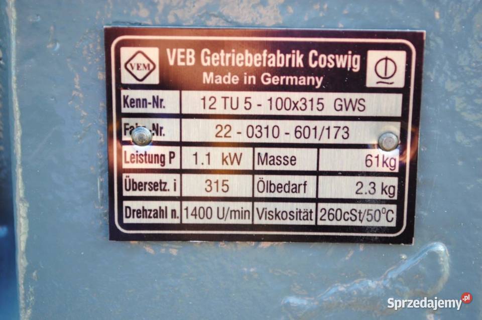 Motoreduktor kątowy 075kw 5obrmin z hamulcem Biznes i Przemysł Kargowa sprzedam