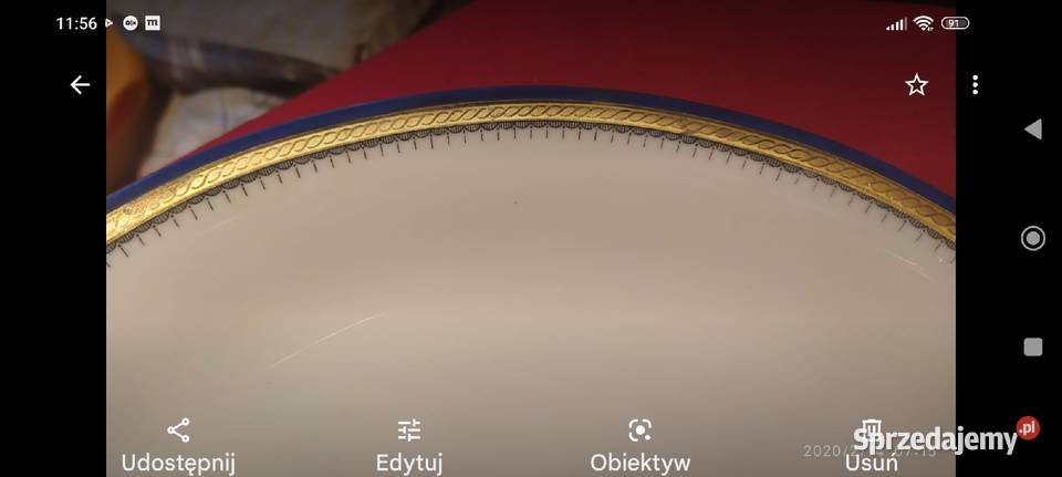 Wielka patera kobalt złoto biel porcelana Niemcy dolnośląskie