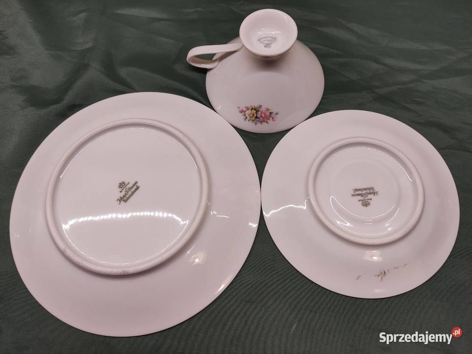 Filiżanka ze spodkiem i talerzykiem porcelana Głuchołazy