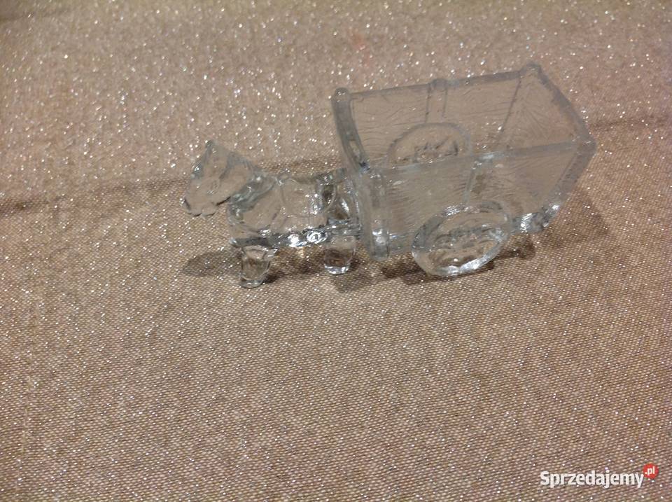 Szklana Figurka Konik z Wozem Vintage Nowa Sól