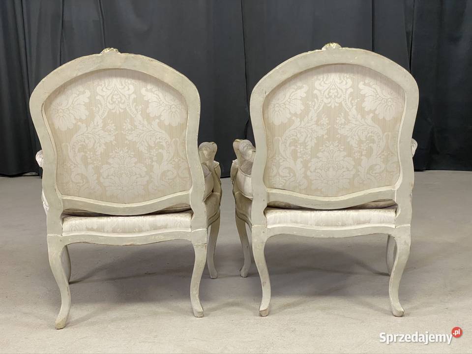 Para foteli francuskich Ludwik XV tapicerowane Antyki, Sztuka, Kolekcje Budno