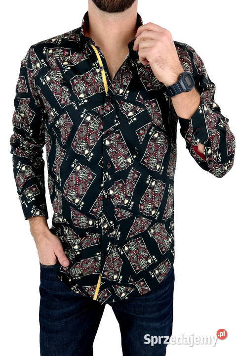 DANIEL BESSI Koszula Męska Fb045 Czarna KARTY Rozmiar L