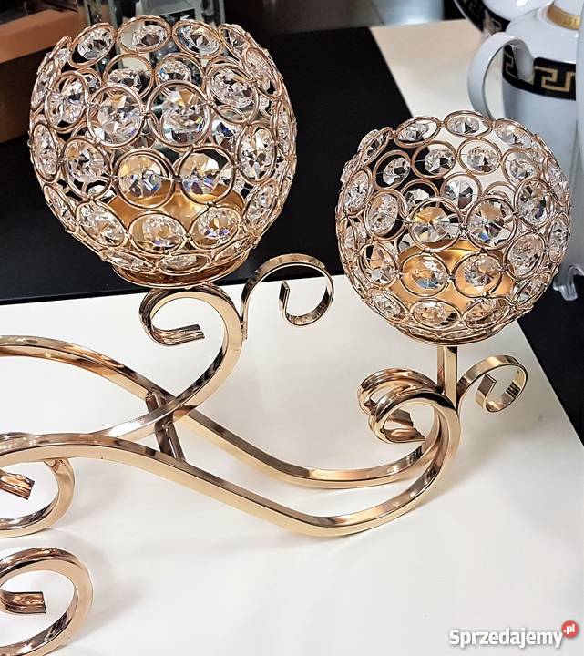 Świecznik Styl Swarovski 3ramienny Złoty