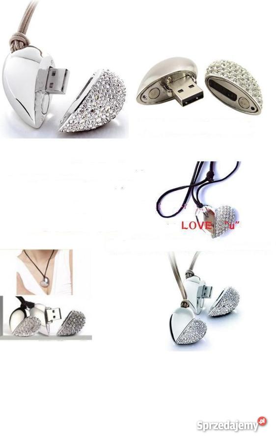 NASZYJNIK SERCE elementy SWAROVSKI PENDRIVE 4GB Bydgoszcz