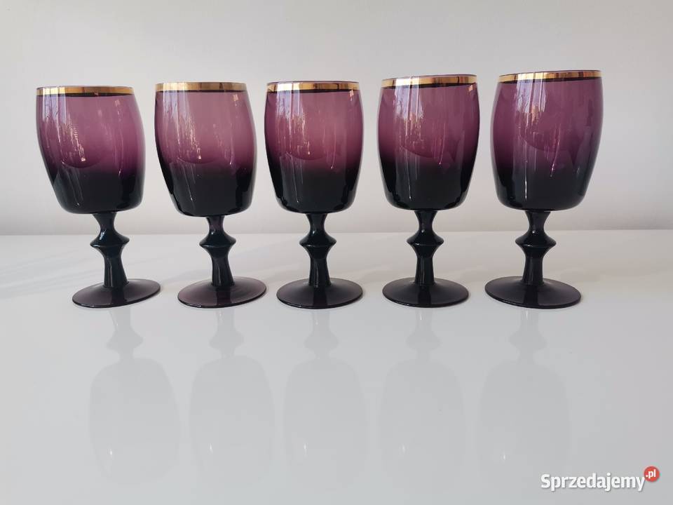 Stare fioletowe kieliszki 5 sztuk Wszewłod Porcelana i szkło Katowice sprzedam