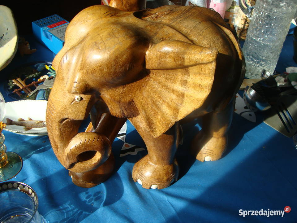Rzeźba Figurka SŁOŃ Drewno Rękodzieło 35x34 Wrocław sprzedam