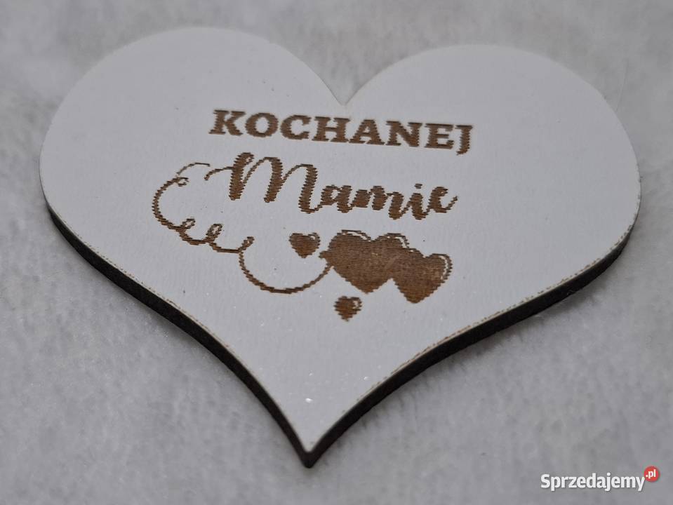 Drewniane serduszko 3mm Kochanej Mamie białe 5x6 Czeladź