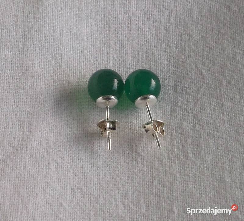 kolczyki srebrne sztyfty z onyksem zielonym Suwałki