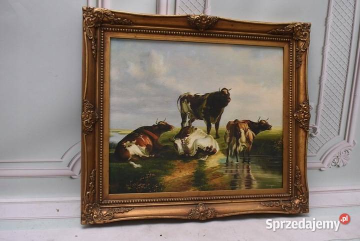 Krowy na PAstwisku Krowa Złota Rama Obraz Olejny Kraków