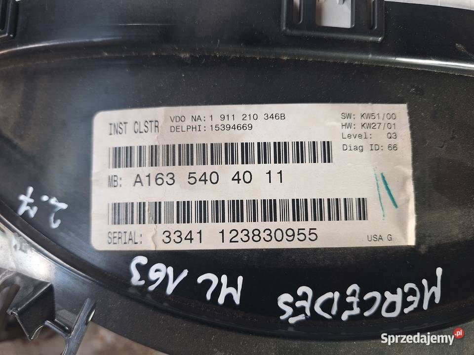 Licznik Zegar Mercedes ML W163 27 Automat Pozostałe Motoryzacja Wisznice sprzedam