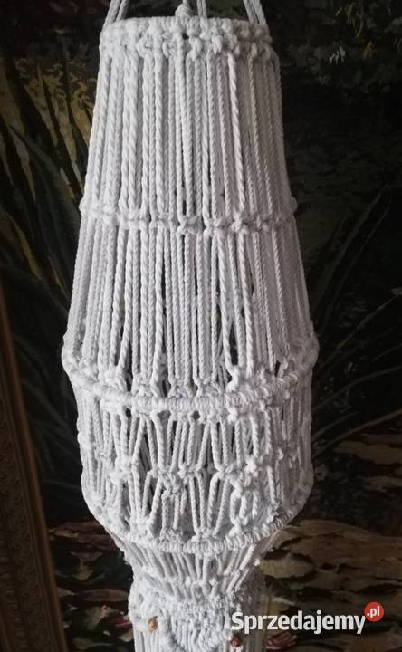 Białoszary lampion wiszacy lampa abażur makrama