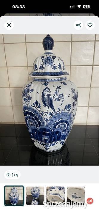 Wazon biało niebieski duży ręcznie malowany Konstancin-Jeziorna