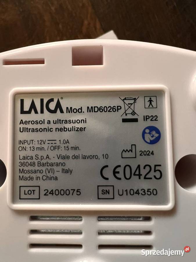 INHALATOR ULTRADŹWIĘKOWY LAICA MD6026 Sprzęt medyczny śląskie Tarnowskie Góry