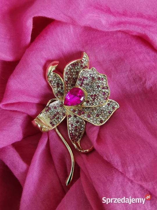 Broszka damska elegancki złotoróżowy kwiat Dla kobiet małopolskie sprzedam