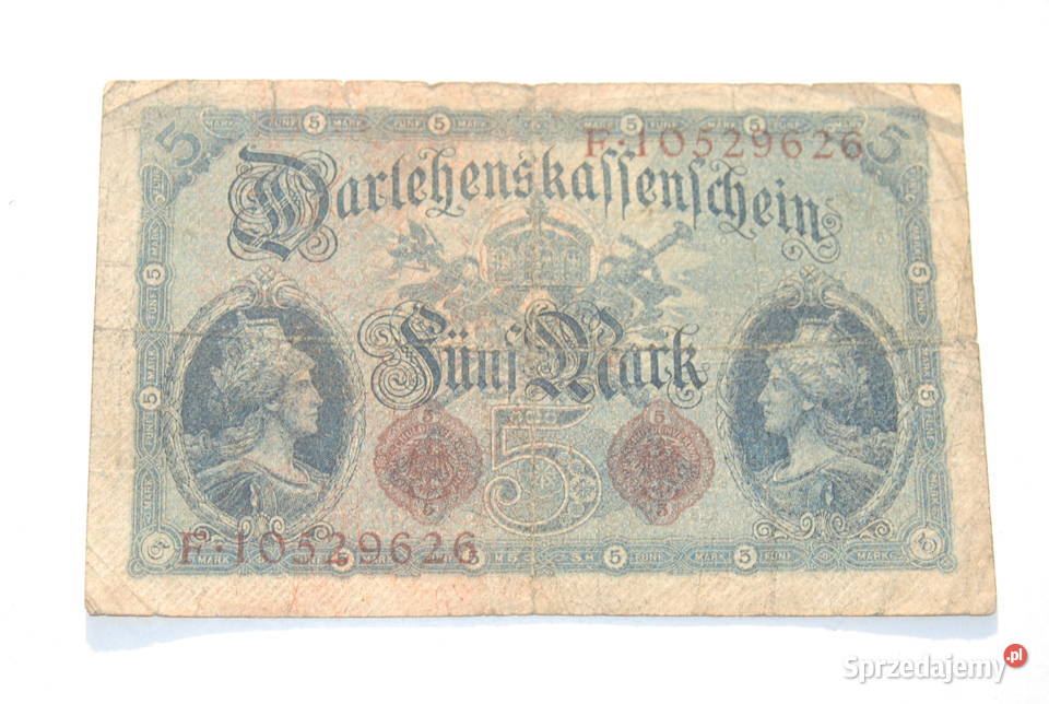 Stary banknot 5 Marek mark Niemcy 1914 antyk Numizmatyka śląskie Cieszyn