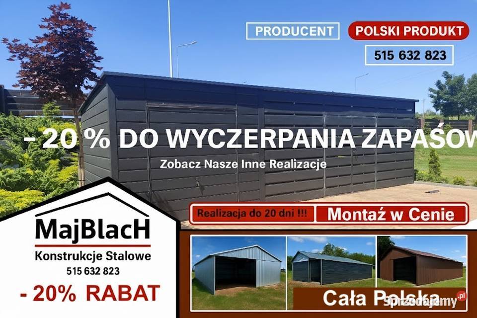 A165Otwarty Garaż BlaszanyKonstrukcja Stalowa Nieruchomości Nowy Tomyśl