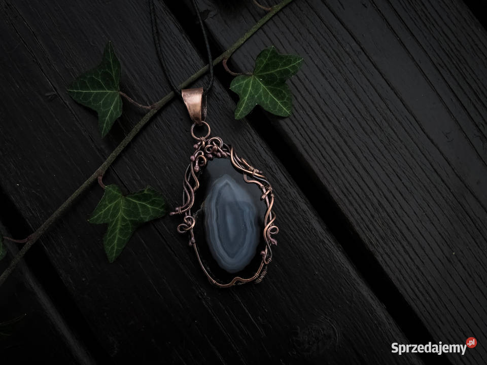 Unikatowy miedziany wisiorek czarnobiały agat Kraków sprzedam