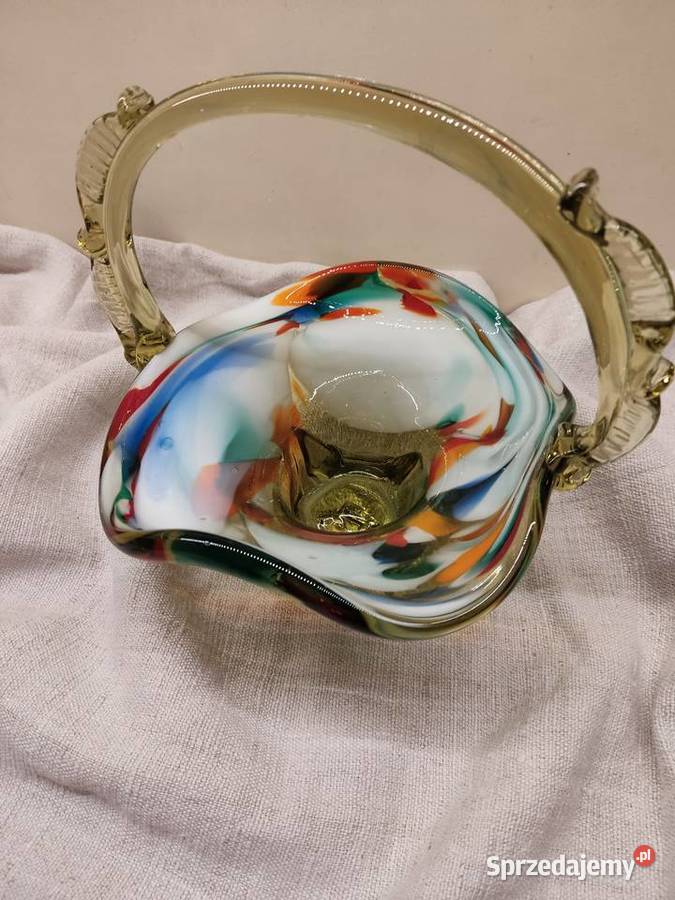 Koszyk szklany kolorowy Ząbkowice PRL Porcelana i szkło Głuchołazy